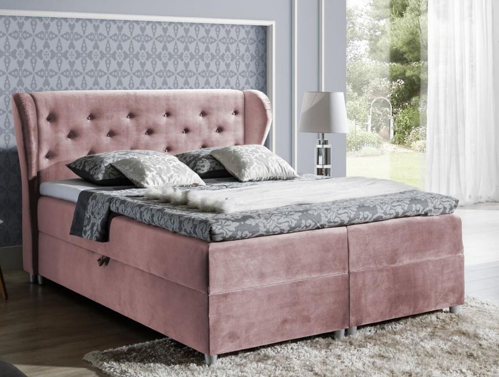 Boxspringbett 160x200 PADMA – Rosa + GRATIS Topper