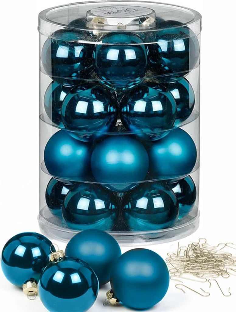 Weihnachtskugeln 20 Stk 6cm deep blue + 40 Haken gold