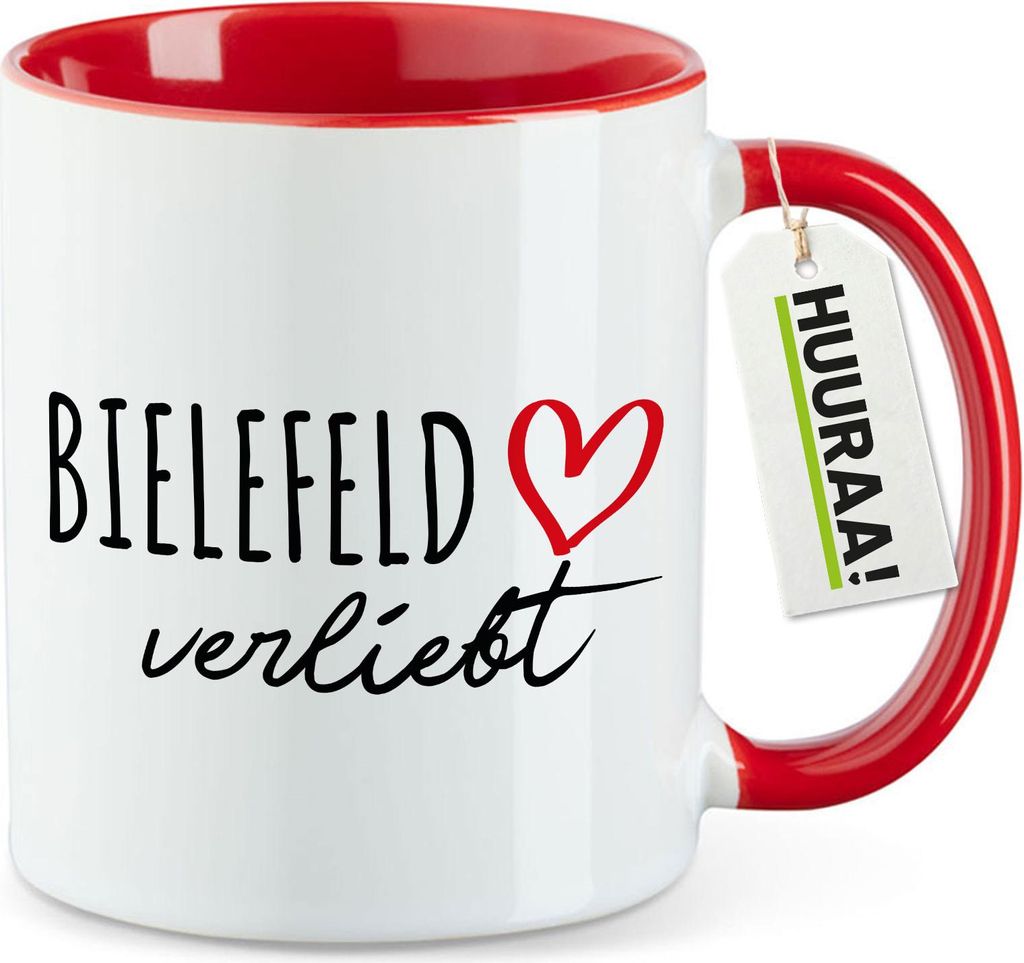 Huuraa Kaffeetasse Bielefeld verliebt 330ml Rot Keramik Kaffeebecher Geschenkidee