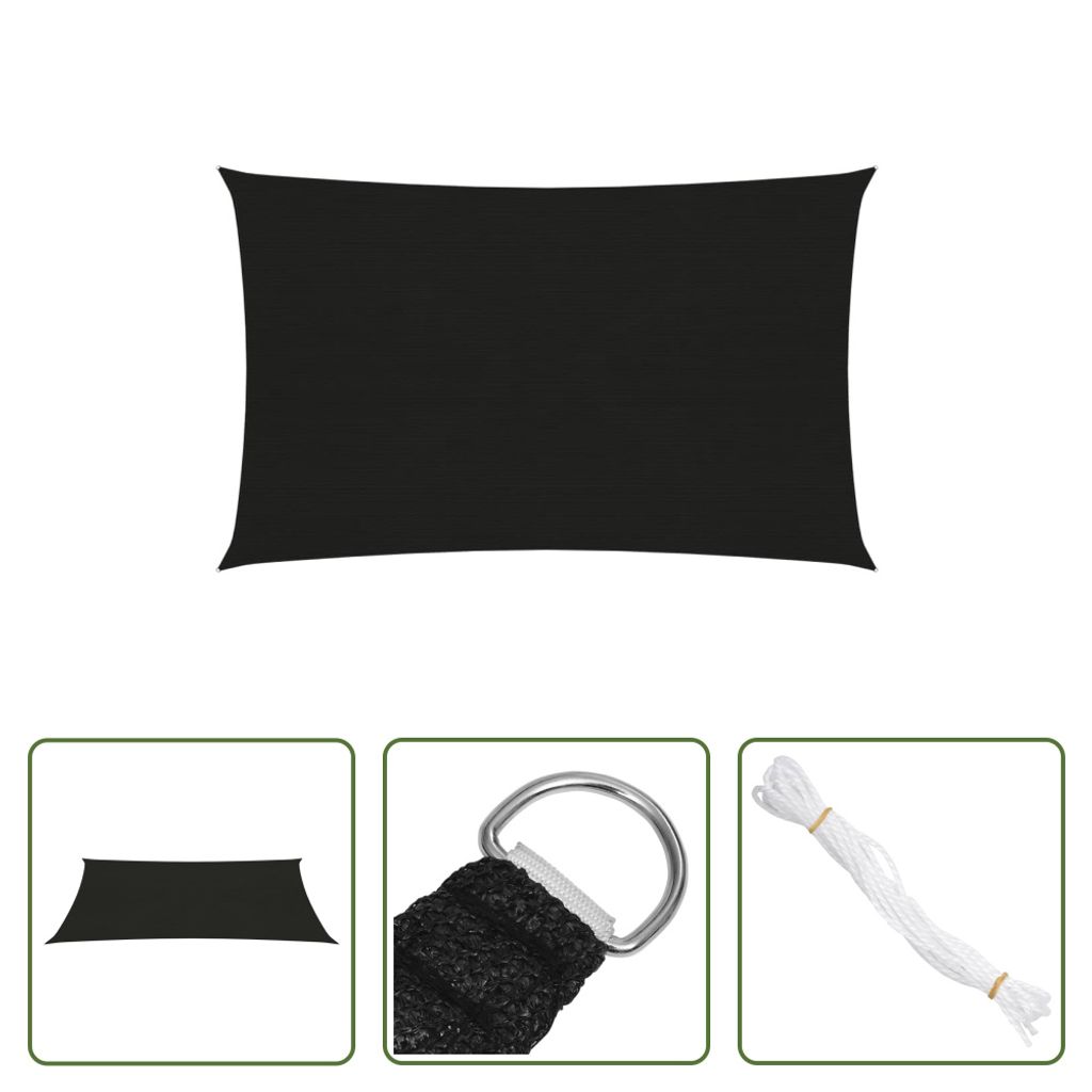The Living Store Sonnensegel 160 g/m² Schwarz 2x4,5 m HDPE