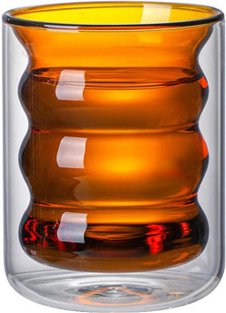 220 ml doppelwandiger Glasbecher, hitzebeständiger 3D-Spiralbecher für Büro, Zuhause und Schule (Braun)