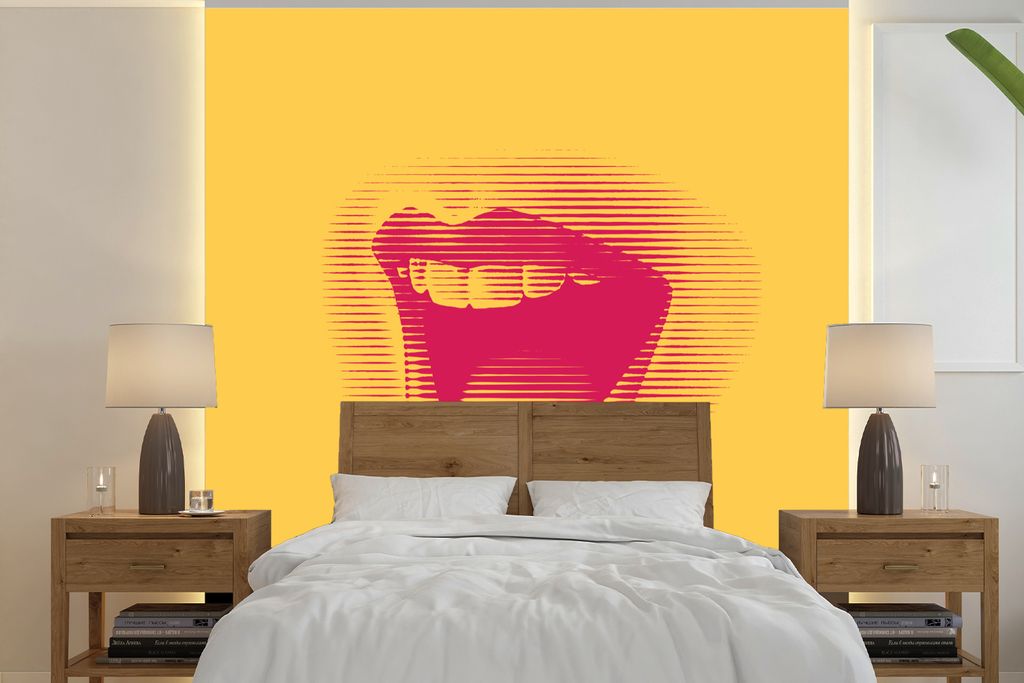 MuchoWow Fototapete für Wohnzimmer oder Schlafzimmer Wandtapete Vinyl Motivtapete Pop-Art-Mund - 350x350 cm - Schlafzimmertapete