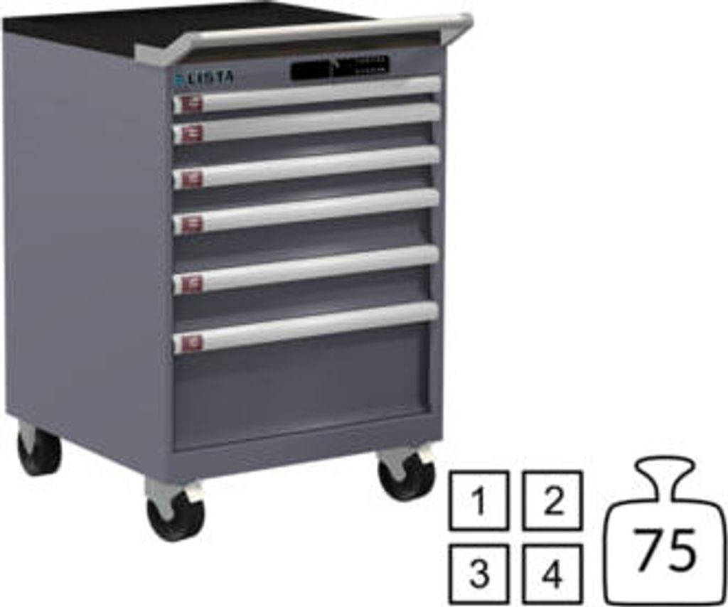 Lista Schubladenschrank - fahrbar - - 78.113.080 - 890 x 564 x 572 mm (HxBxT) - 6 Schubladen - 75 kg - Code Lock - Taubengrau (NCS S 4502-B)