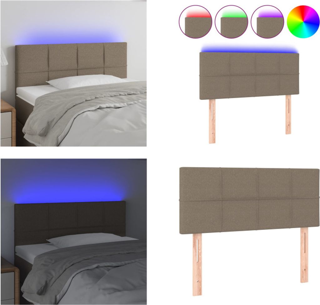 vidaXL LED Kopfteil Taupe 90x5x78/88 cm Stoff - LED Kopfteil - LED Kopfteile - Kopfteil - Bett-Kopfteil