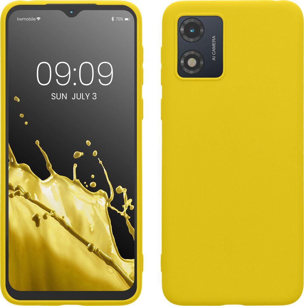 kwmobile Hülle kompatibel mit Motorola Moto E13 Hülle - weiches TPU Silikon Case - Cover geeignet für kabelloses Laden - Strahlend Gelb