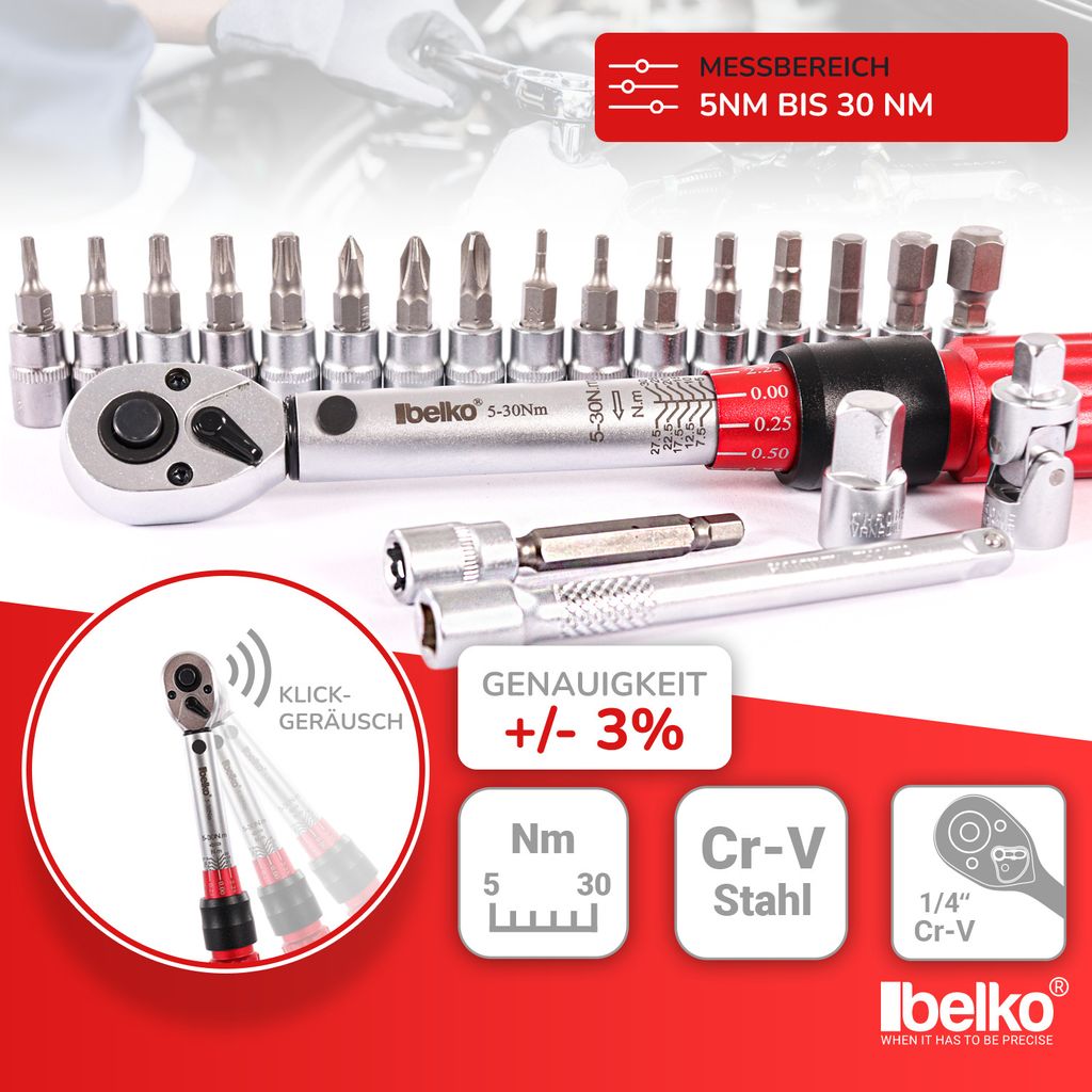 Belko Drehmomentschlüssel 1/4 Zoll, 5-30 Nm, ± 3% Produktbild 2