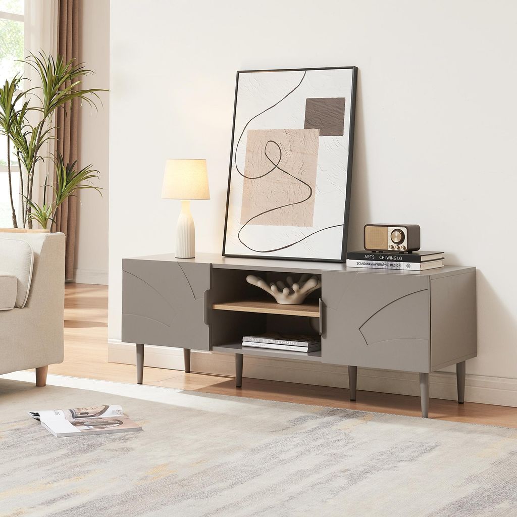 Table TV 'Starvili' avec 2 portes 120 x 40 x 45 cm Gris Image du produit 