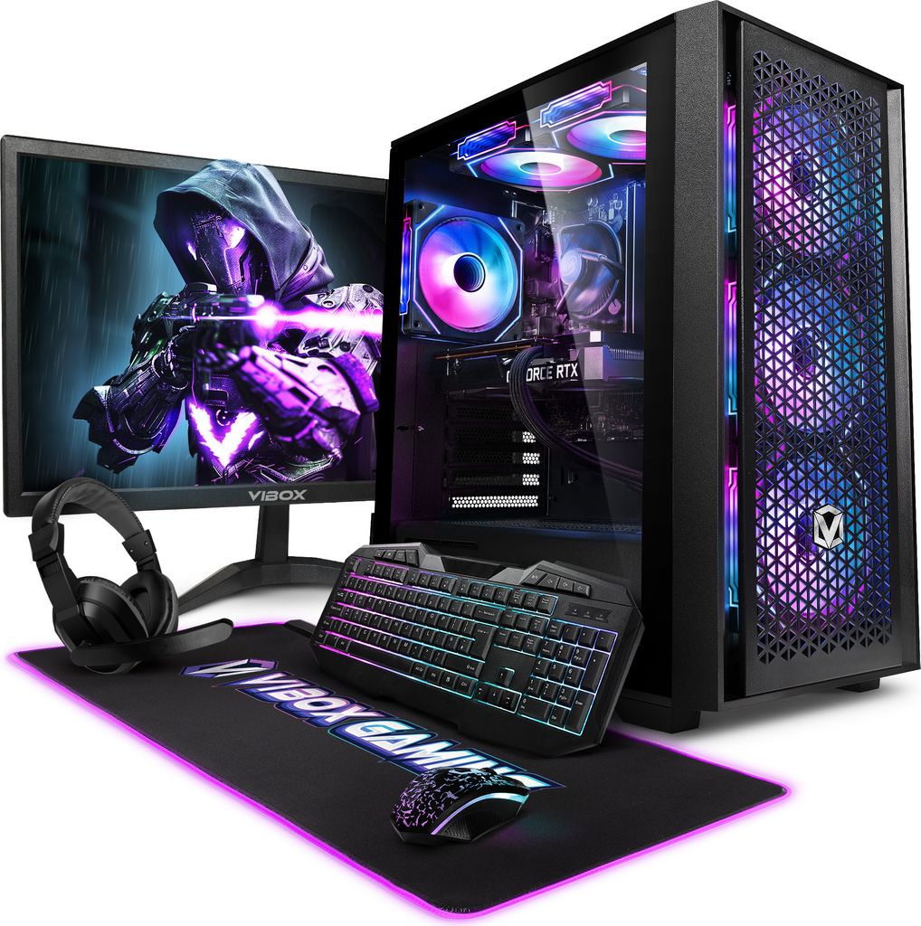 Vibox II-42 Gaming PC Set Komplett - Monitor 23 Zoll - Intel Core i5 10400F 4,3 GHz - Nvidia RTX 3060 12 GB - 16 GB RAM - 1 TB NVMe M.2 SSD - Windo...