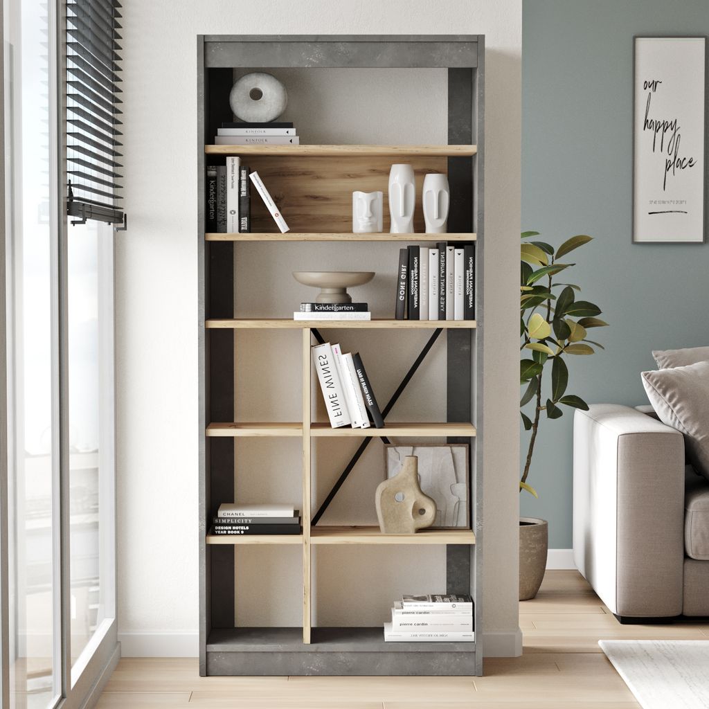 Bibliothek Houseland Novak Eiche Wotan/Beton