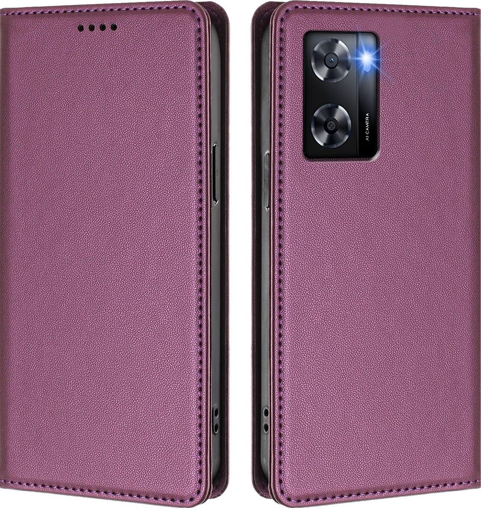 Handyhülle für Oppo A57e/A57s/A57 4G/A77s/A77 4G, Kunstleder Klapphülle Stoßfeste Magnetische Hülle mit Ständer Lila