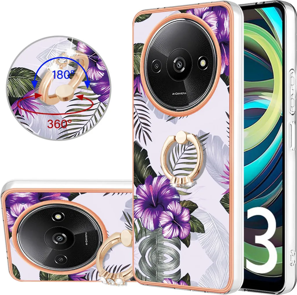 Custodia Xiaomi Redmi A3 Viola in Silicone TPU con Anello di Supporto