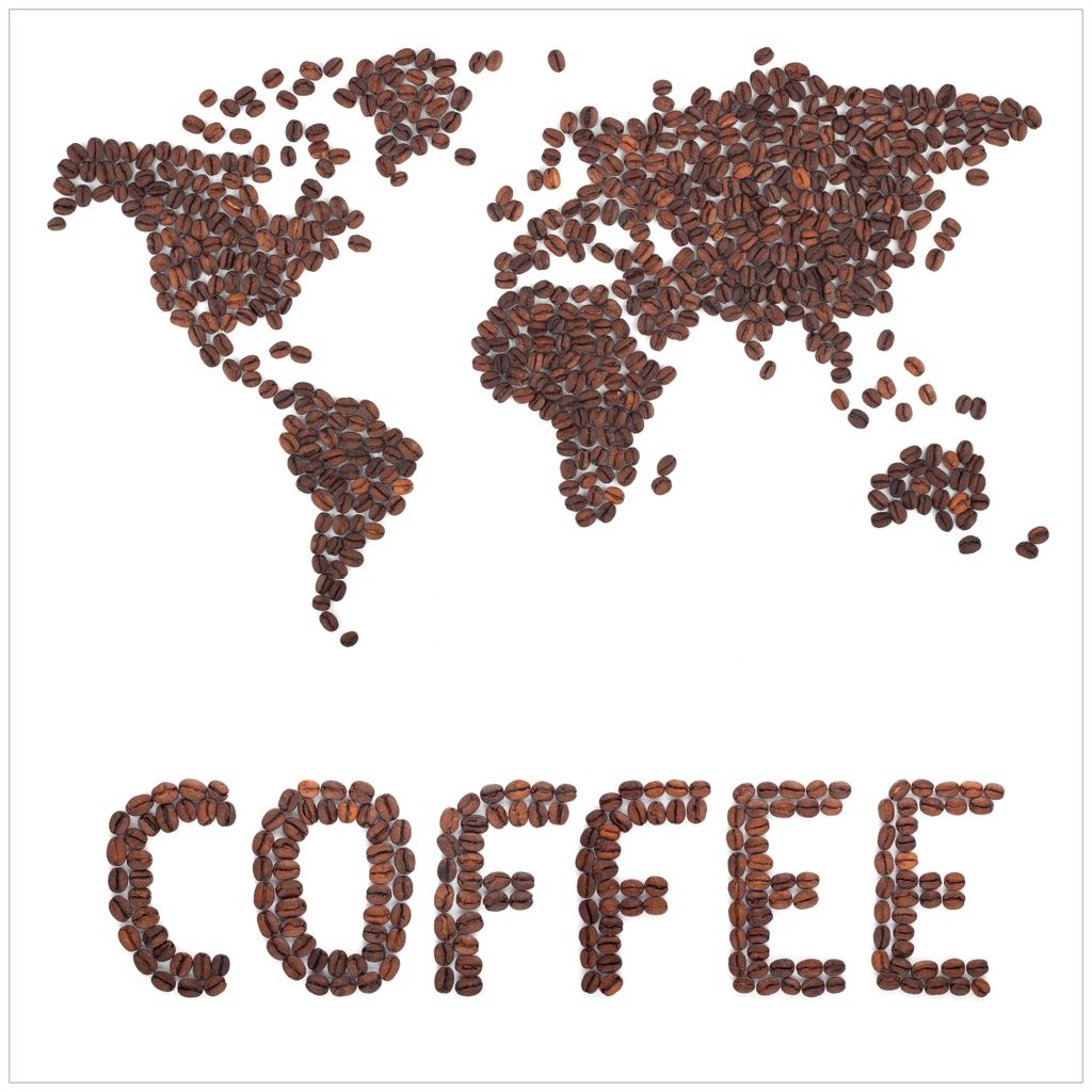 Wallario Möbeldesign / Aufkleber, geeignet für Ikea Lack Tisch - Weltkarte mit Schriftzug aus Kaffeebohnen in 55 x 55 cm