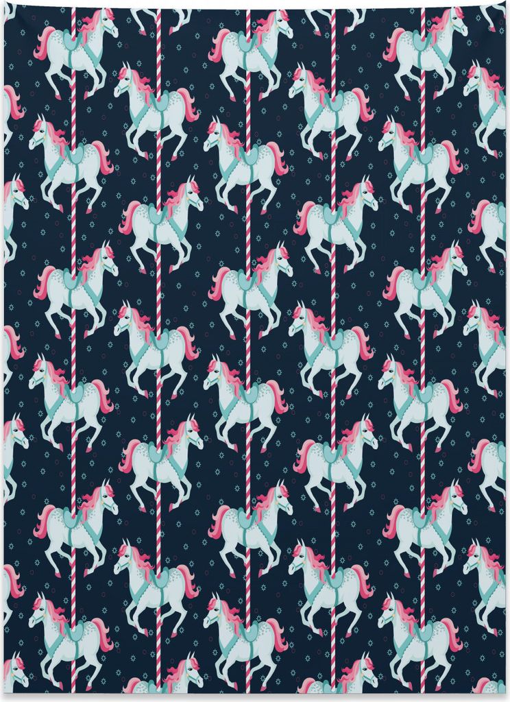 Abakuhaus Baby Wandteppich, Karussell Pferde Kinder aus Weiches Mikrofaser Stoff Kein Verblassen Klare Farben Waschbar, 110 x 150 cm, Hellblau Indi...