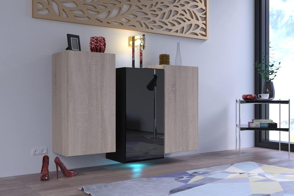 Furnitech K10 Modernes Wohnzimmer, Kommode, Schrank, Sideboard, Schlafzimmer, Esszimmer, Wohnzimmermöbel (Möbel ohne LED, K10-18HGM-SB7)