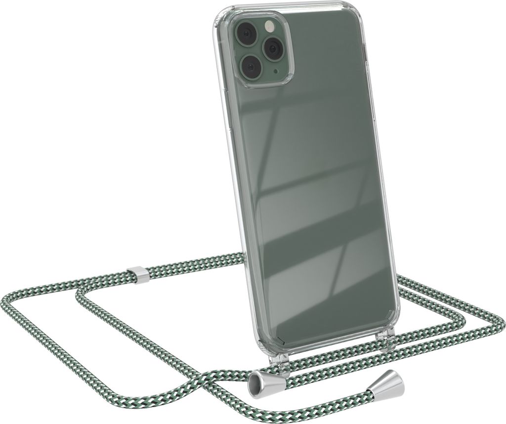 EAZY CASE Handykette kompatibel mit Apple iPhone 11 Pro Max, Handyhülle mit Umhängeband, Handykordel, Schutzhülle Clear, Band in Grün