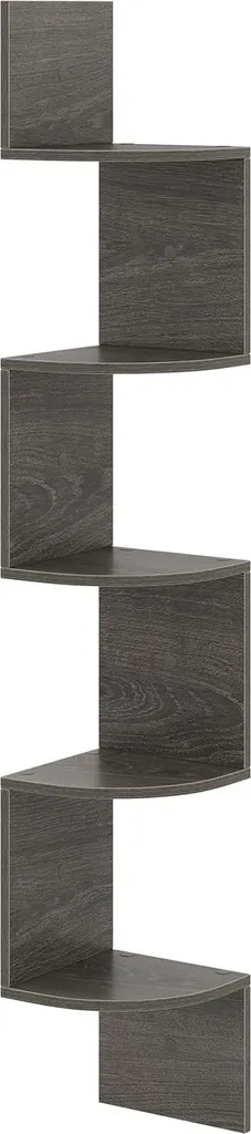 Étagère d'angle flottante grise à 5 niveaux pour rangement mural déco