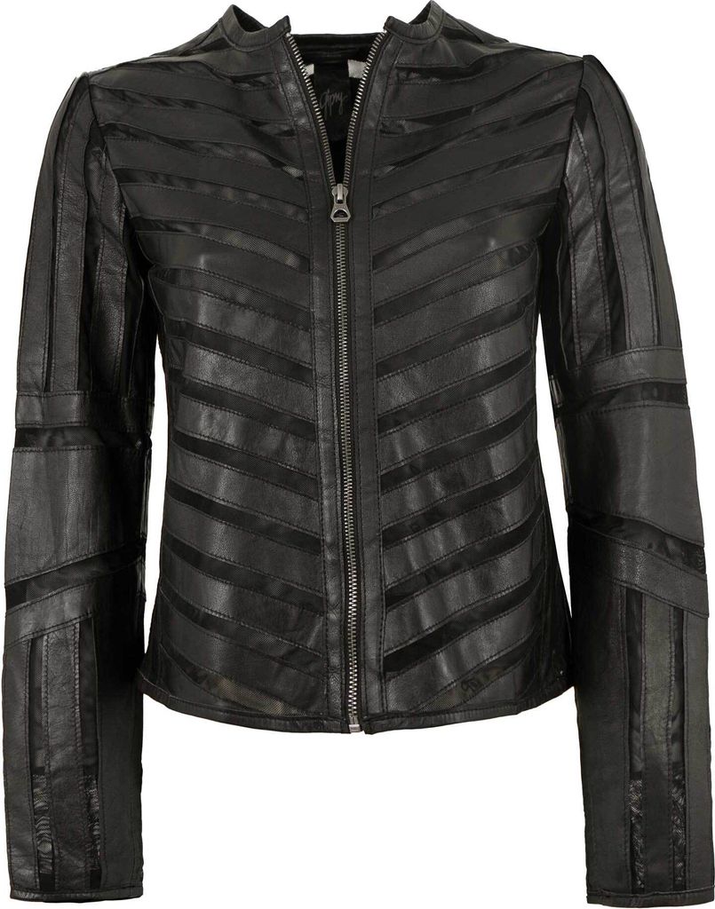 Gipsy - Damen Lederjacke Lammnappa Materialmix schwarz : 4XL
