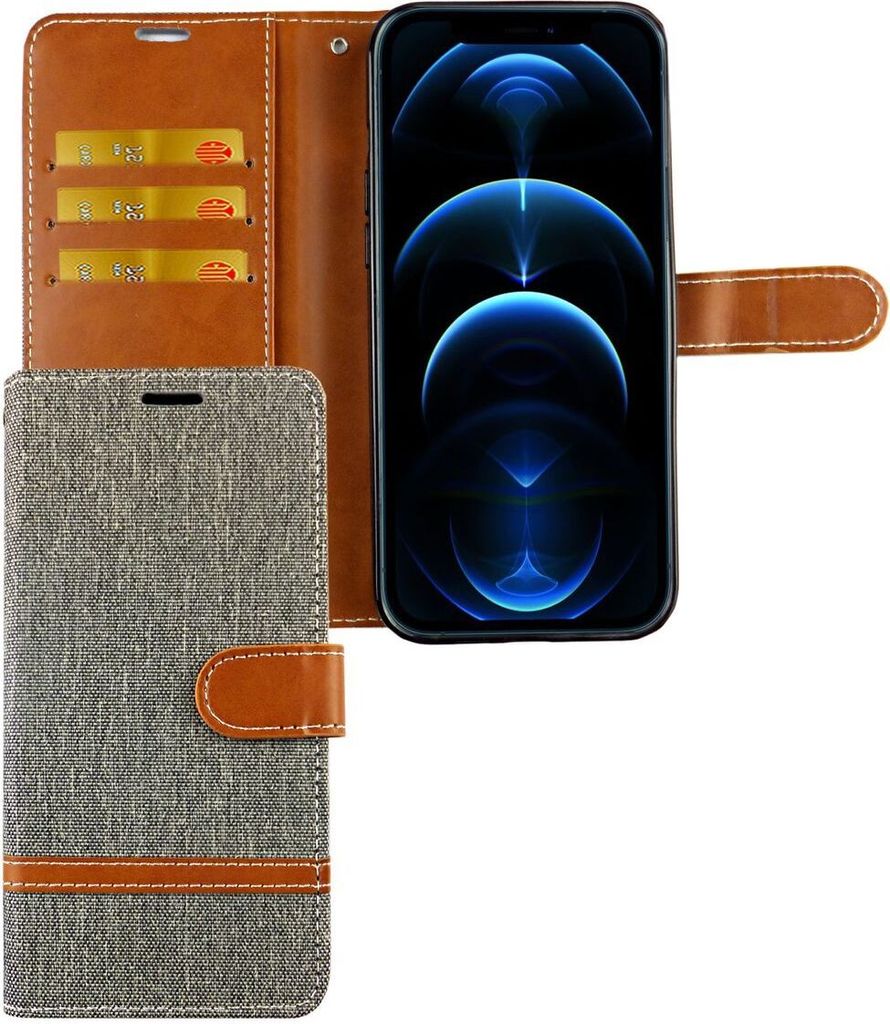 Apple iPhone 12 Pro Max Handy Hülle Schutz-Tasche Case Cover Kartenfach Etui Wallet Grau
