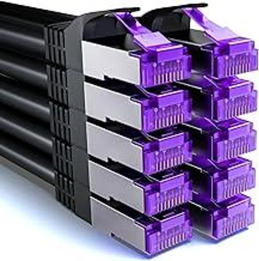 Set 10 Cavi LAN CAT7 Corti 25cm - Cavo Patch RJ45 10G S/FTP Rame Nero