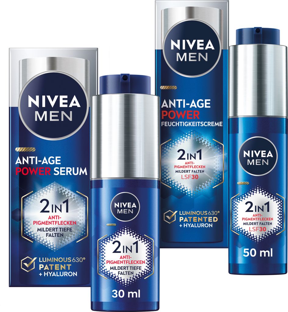 NIVEA MEN Anti-Age 2in1 Power Serum 30ml + 24h Feuchtigkeitscreme 50ml LSF30 Set