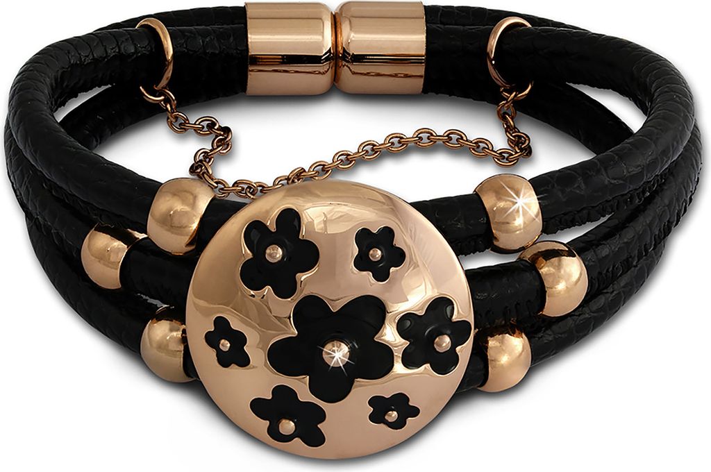 Amello Armband Leder Edelstahl 333er Rosegold vergoldet Blumen Damen LAQ011S9