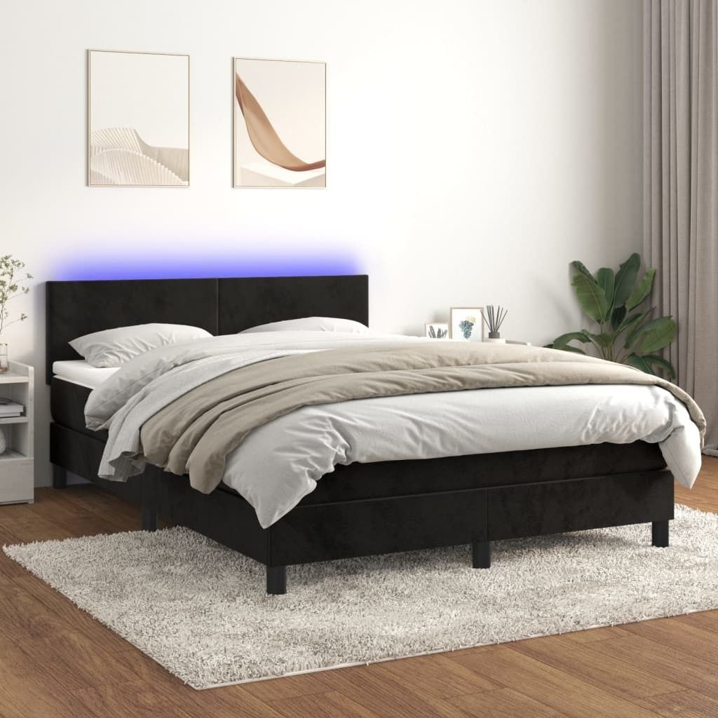 Best Möbel Bettrahmen inkl. Lattenrost - Boxspringbett mit Matratze & LED Schwarz 140x200 cm Samt - Klassische Betten Cloris Neu5672143 5parcel