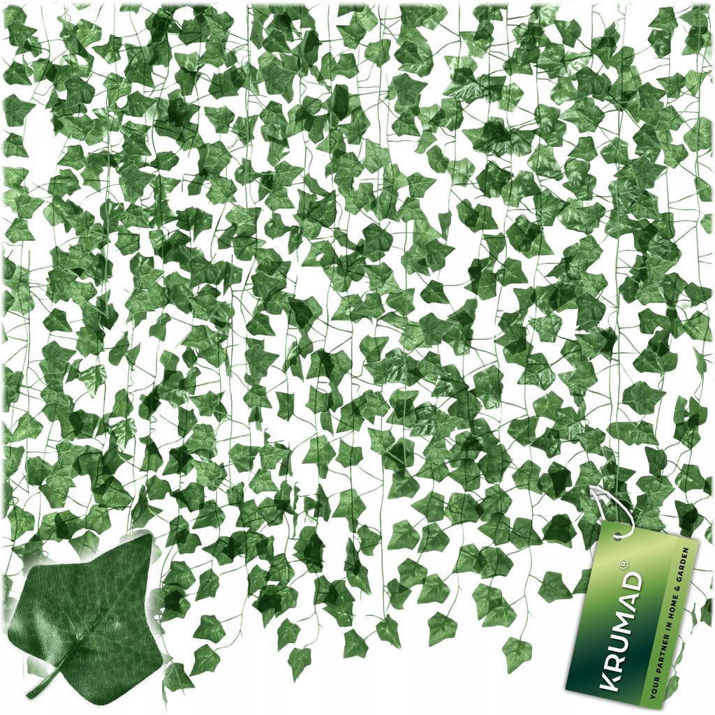 KRUMAD Künstlich Efeu Girlande 12 Stück Set 27 m Kunstpflanze Efeu Girlande für Balkon Garten Wanddeko Deko Wohnzimmer