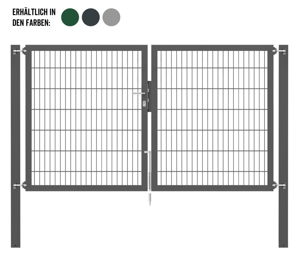 Alberts Doppeltor Flexo Plus mit Zubehör, zum Einbetonieren, anthrazit, Breite 400 cm, Höhe 120 cm, Pfostenstärke 100 x 100 mm