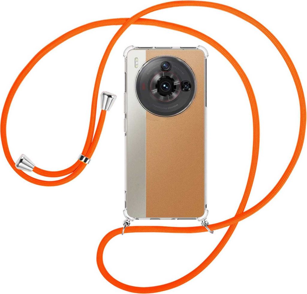 Handykette Backcover-Schutzhülle mit Band (Metall silberfarben) für ZTE nubia Z50S Pro (NX713J) - neonorange
