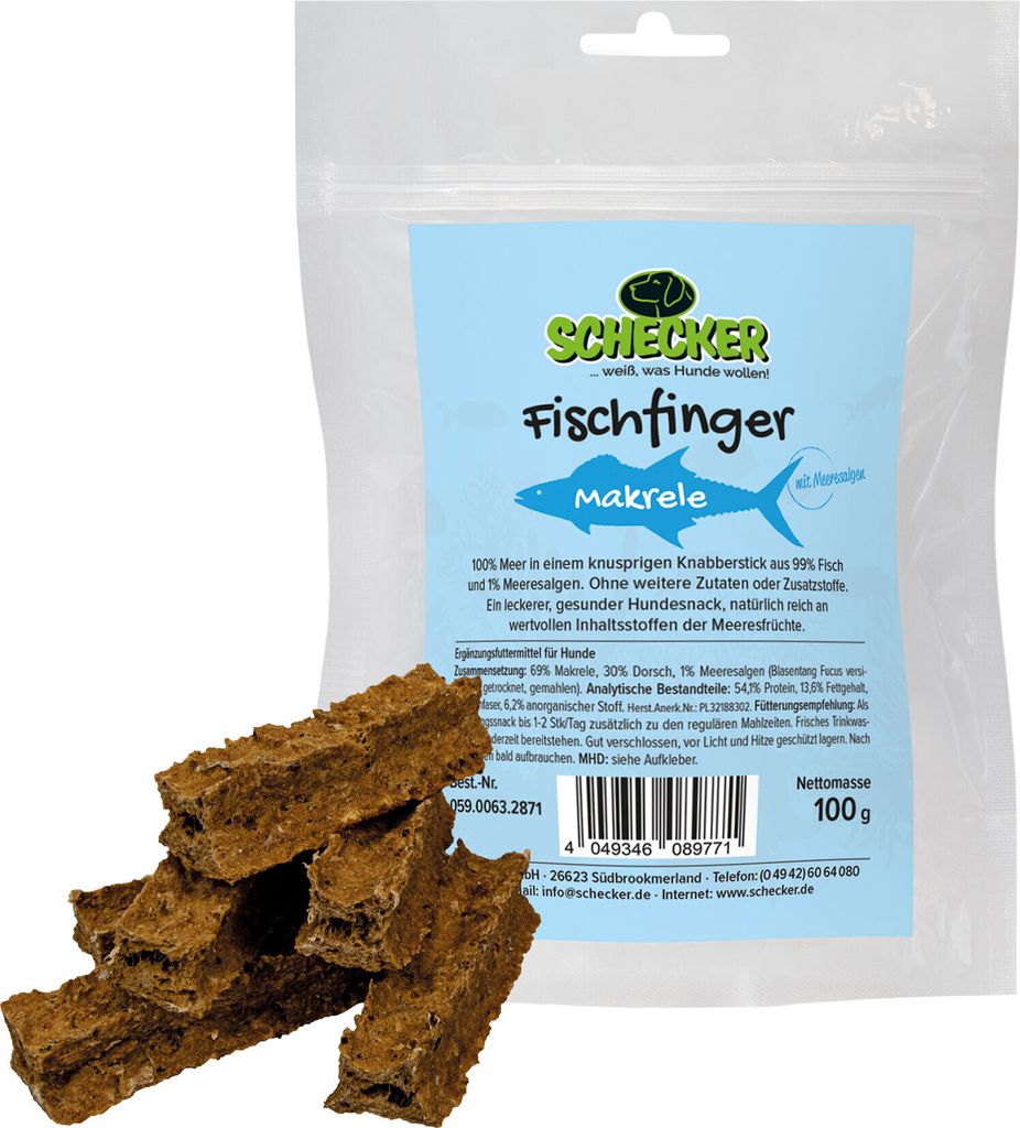 100g Schecker Fischfinger mit Makrele - 99 % Fisch und 1 % Produktbild 