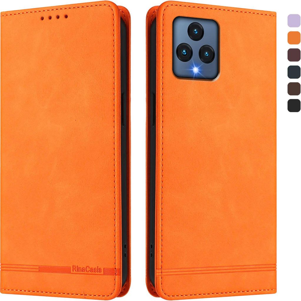 Hülle für T-Mobile REVVL 6, Retro Kunstleder Ständer Klapphülle mit Kartenfächer und Magnetische Orange