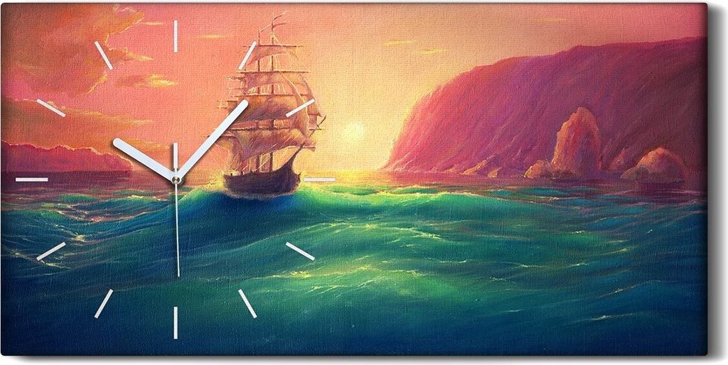 Küche Wohnzimmer Wand Leinwand Uhr 60x30 Wellen Schiff Segel bunte Abstrakte - weiße Hände