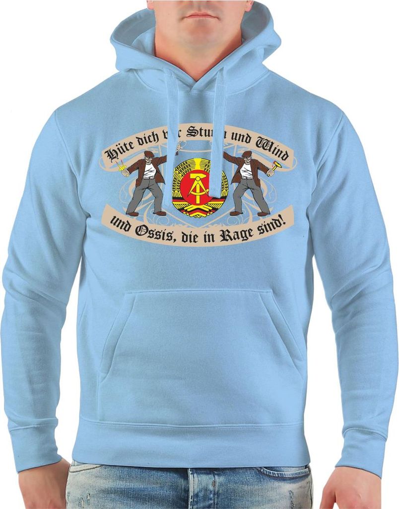 Herren Kapuzenpullover DDR Hüte dich vor Sturm und Wind und Ossis die in Rage sind