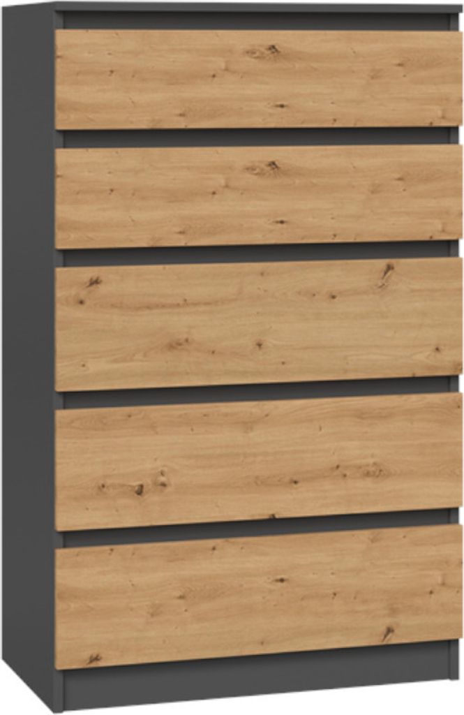 VBChome Kommode mit 5 Schubladen 70 x 40 x 110 cm Eiche Produktbild 