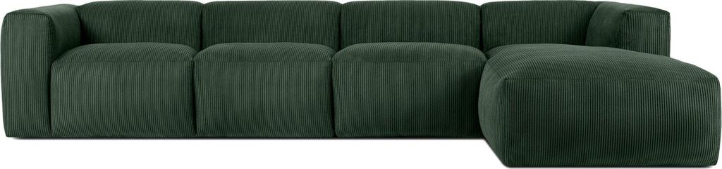 KONSIMO Ecksofa Rechts 6-Sitzer mit extrem weicher Sitzfläche "BUFFO", dunkelgrün, Kordstoff, Modern ,377x73x172/96 cm