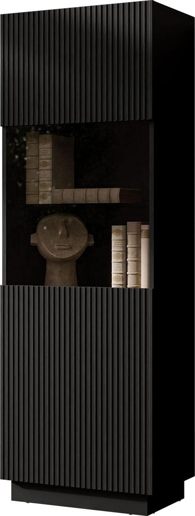 MIRJAN24 Hochvitrine Liverti 1D, Stilvoll Wohnzimmer, Vitrine mit eins Drehtüren (Farbe: Schwarz)
