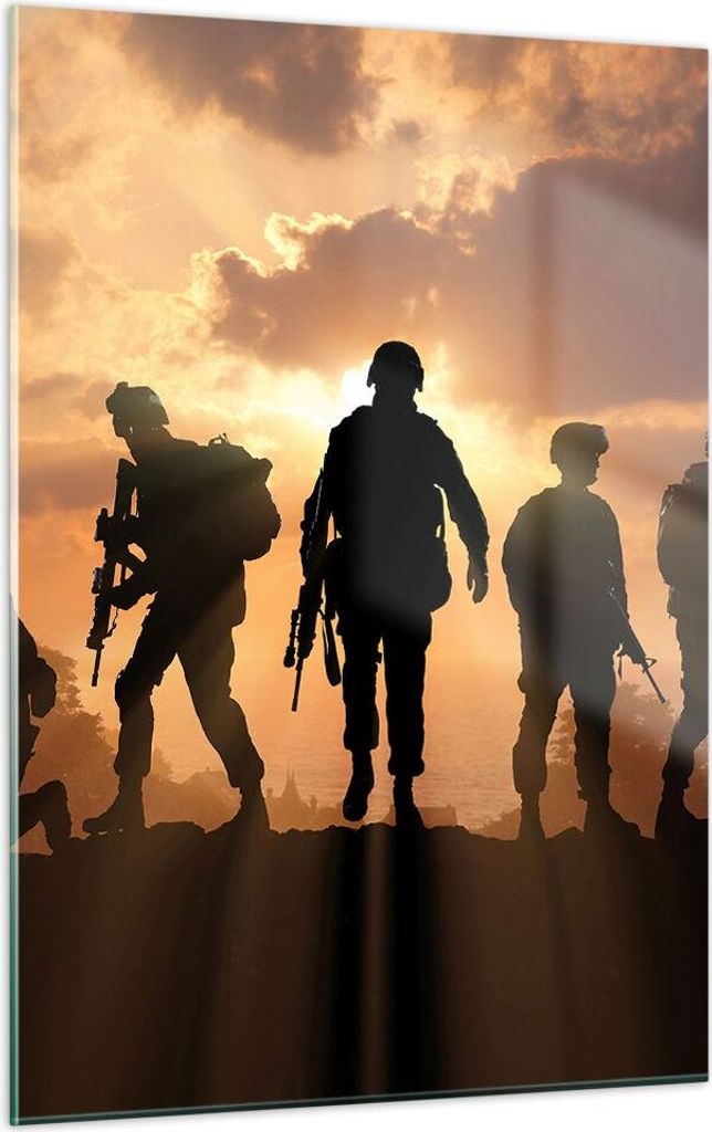 Bilder auf glas - Einteilig - Armee Waffen Sonne Militär - 50x70cm - Glasbilder - Wandbilder - Bilder - zum Aufhängen bereit - Wanddekoration aus...