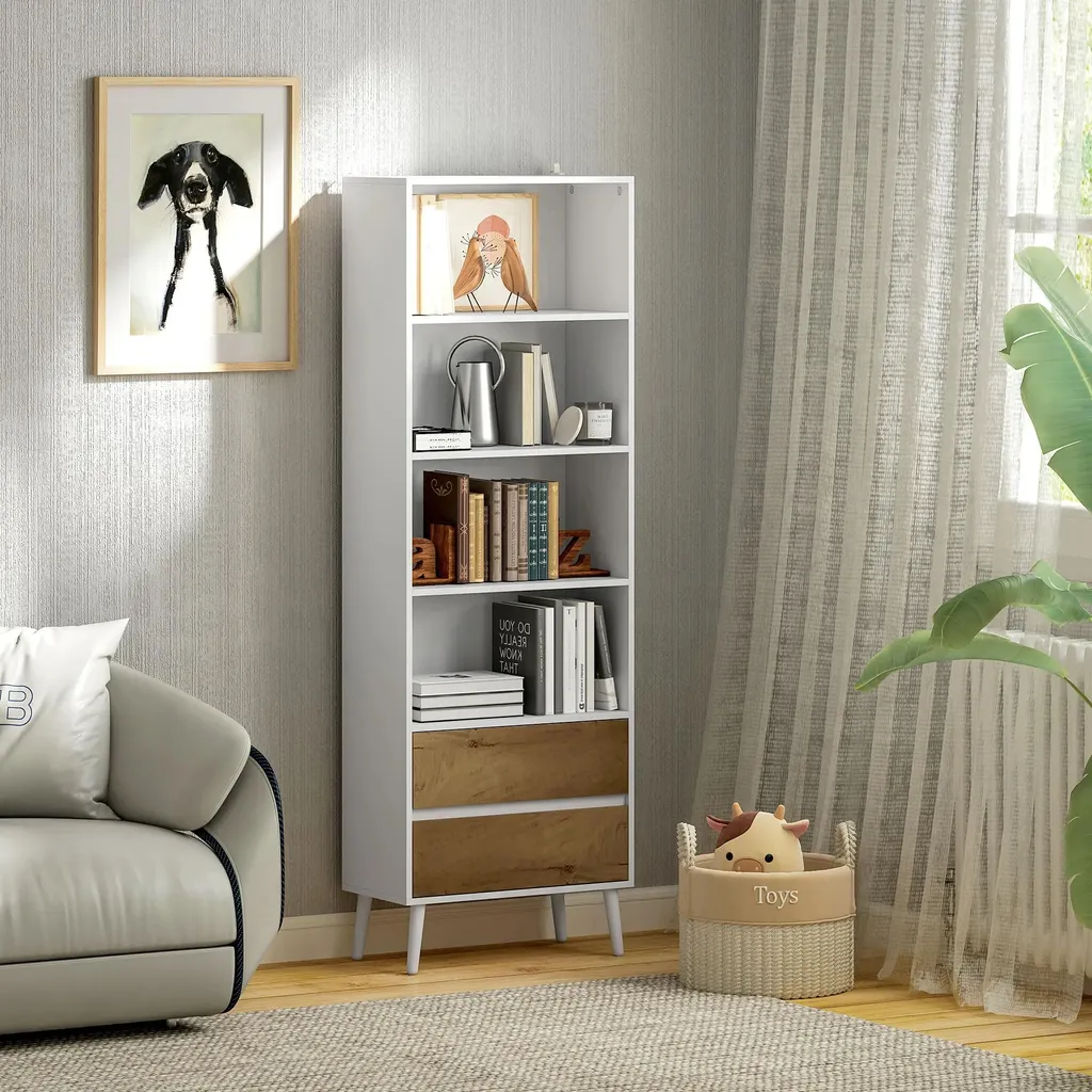 Meuble Bibliothèque Gain de Place 60 cm de Large avec Tiroirs Blanc - 2