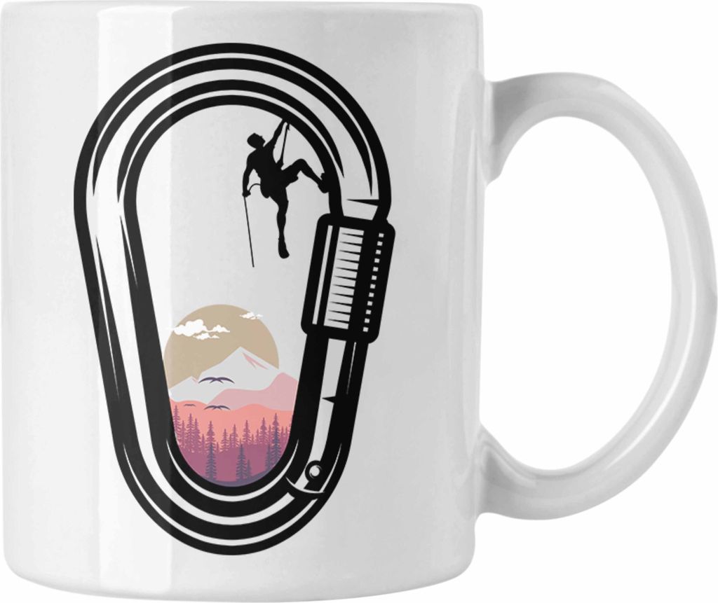 Trendation - Klettern Tasse Geschenk Outdoor Klettern Geschenkidee für Kletterer Karabiner Grafik (Weiß)