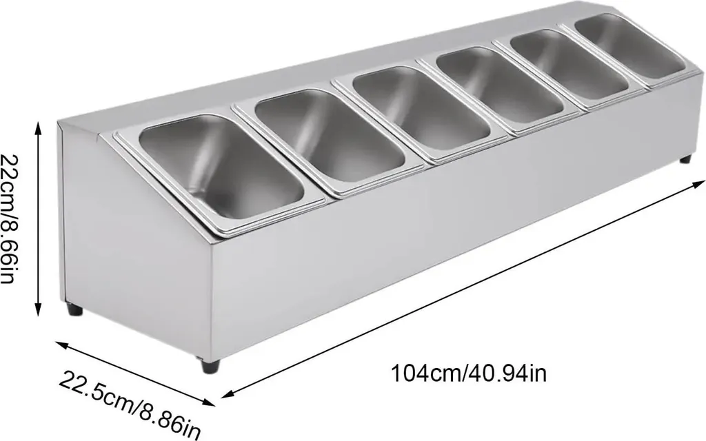 Bac à épices 6 compartiments 12L inox avec couvercle pour comptoir bar