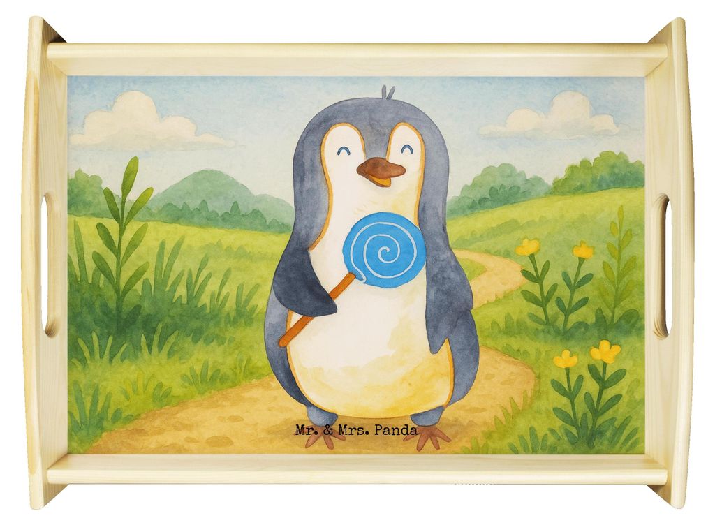 Mr. & Mrs. Panda Tablett Pinguin Lolli Design - Weiß - Geschenk, Dekotablett, holz serviertablett, Süß, Naschen, Spruch, Heißhunger, sofatablet...