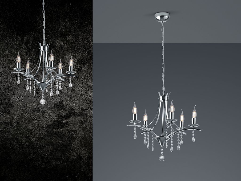 LED Kronleuchter modern Lüster mehrflammig Kristallleuchter Lampe Silber Luster
