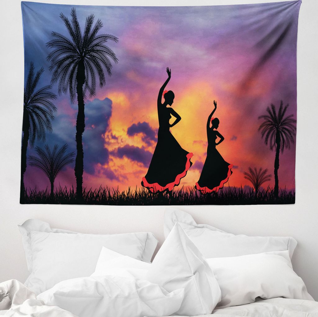 ABAKUHAUS Spanisch Wandteppich, Mädchen tanzen Flamenco aus Weiches Mikrofaser Stoff Waschbar ohne Verblassen Digitaldruck, 150 x 110 cm, Mehrfarbig