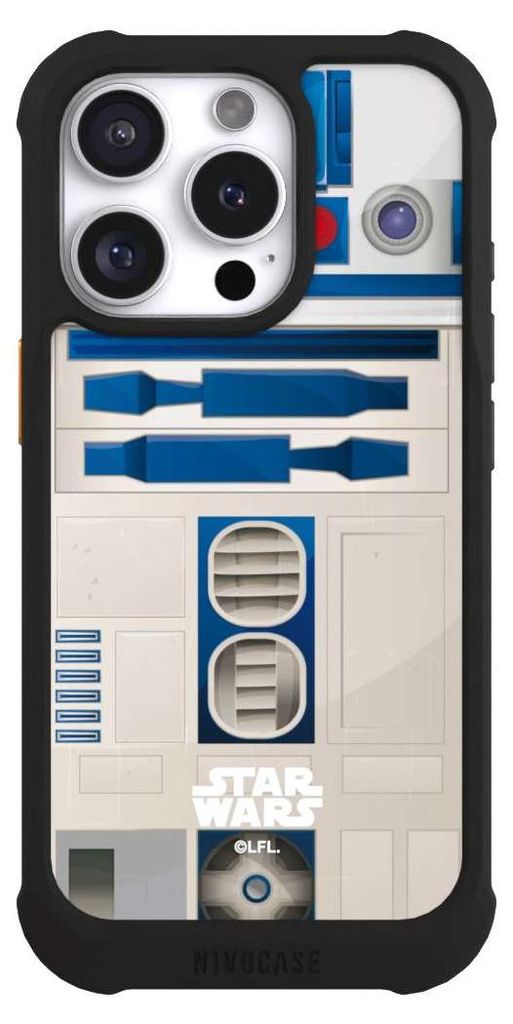 NIVOCASE Hülle für Apple iPhone 16 Pro Stoßfeste Handyhülle NIVOmax Case Schwarz Fanartikel Star Wars R2D2