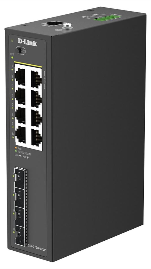 D-Link DIS-210G-12UP 12-Port Switch, Smart Managed Gigabit PoE Industrial