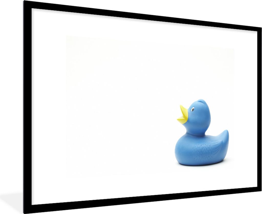 MuchoWow Gerahmtes Poster Gummi-Ente - Blau - Weiß 90x60 cm - Poster mit Schwarzem Bilderrahmen Wandposter Rahmen Foto Bilder - Wanddekoration -...