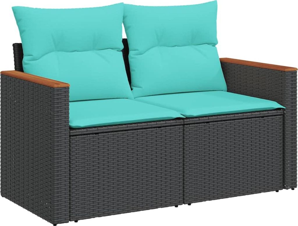 vidaXL 12-teiliges Gartensofa-Set mit Kissen, schwarzes Polyrattan