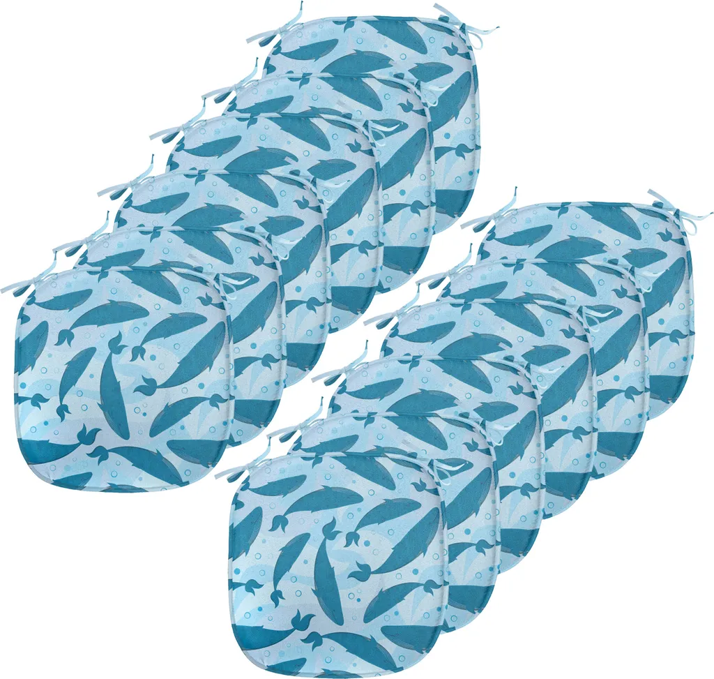 ABAKUHAUS Lot de 12 Coussins de Chaise Bleus Motif Baleine 40x40 cm