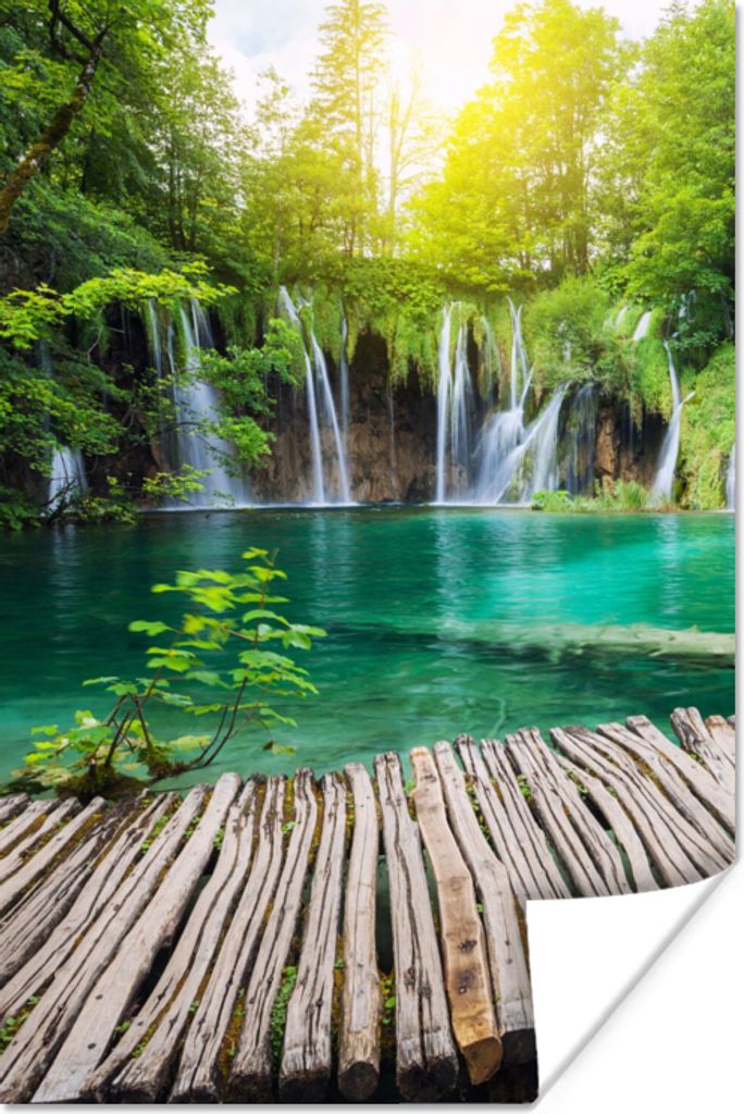 MuchoWow Poster Brücke - Wasserfall - Natur 120x180 cm - Kunstposter