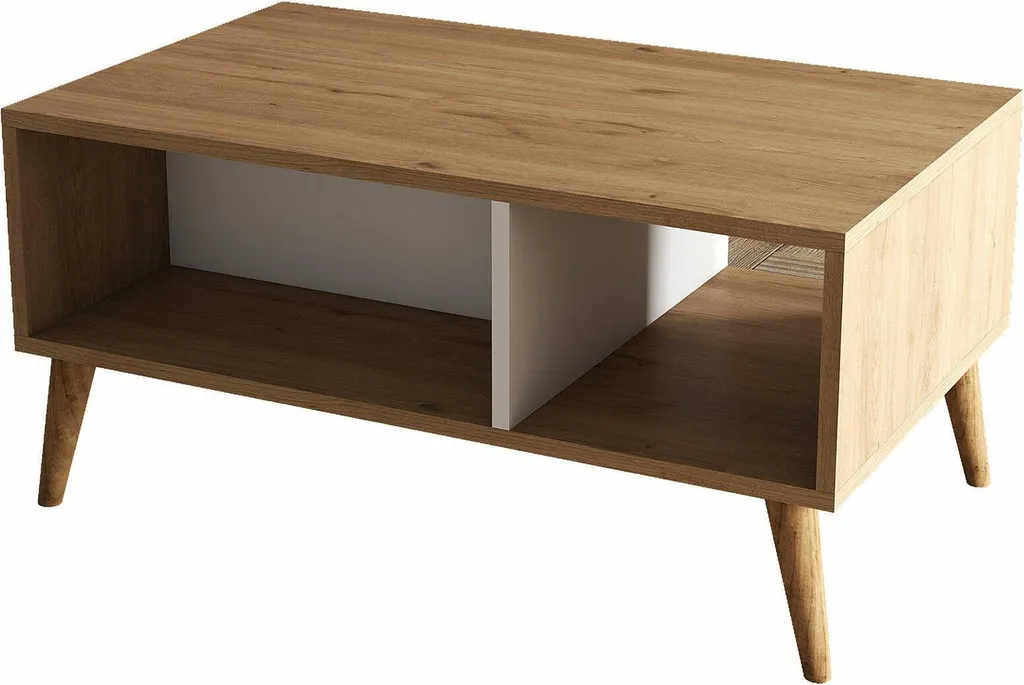 Table basse 3 compartiments Basilica chêne brun 90 cm design bois chic